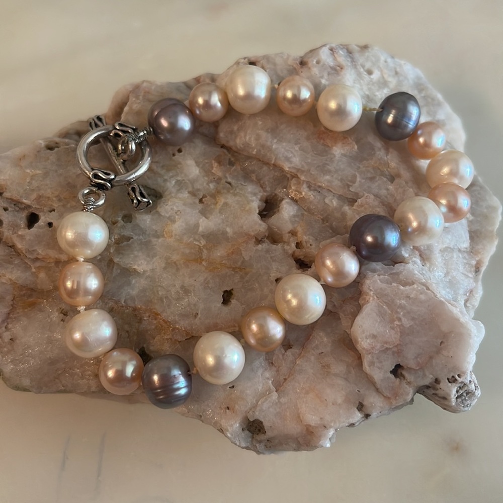 Sterling Silver Toggle Clasp Freshwater Cultured Pearl Bracelet